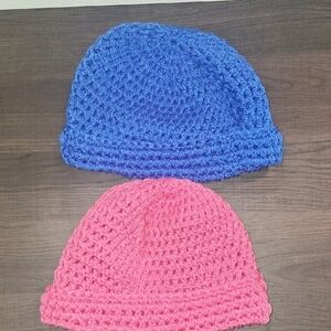 Blue and Pink Crochet Beanies